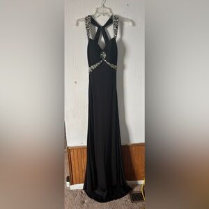 Night Moves Black Backless Dress with Embellishments